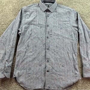 Visconti Black Shirt Mens XL Gray Diamond Scattered Abstract Print Button Up